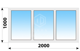 Трехстворчатое пластиковое окно 2000x1000 Г-Г-Г